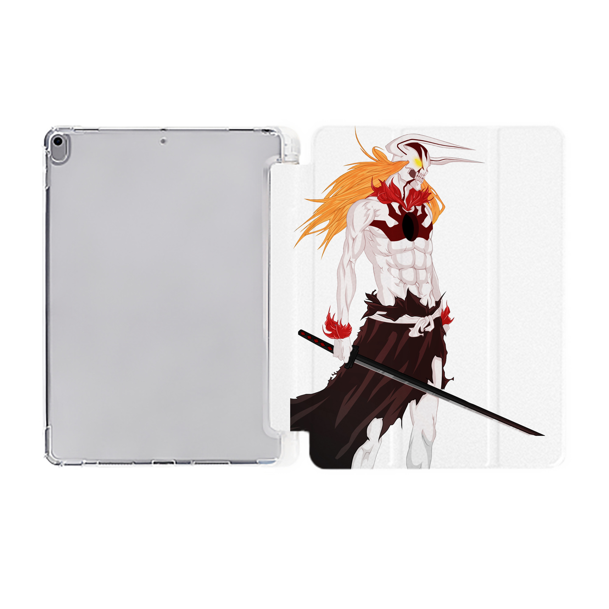 （画像用） ブリーチ 黒崎一護（くろさき いちご）BLEACH Kurosaki Ichigo IPad ケース ペン収納付き 三つ折りスタンド PUレザー×シリコン 対応機種9.5/10.5/10.9インチ